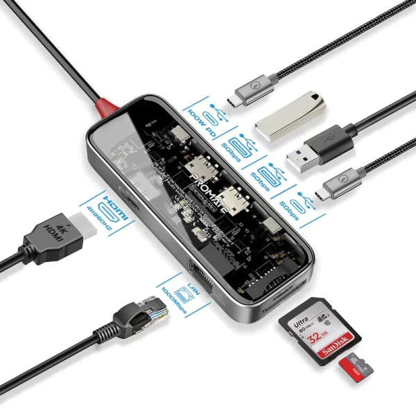 Promate 8in1 TransHub-Mini USB-C Hub